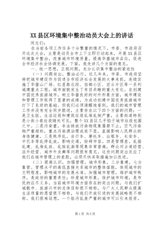 XX县区环境集中整治动员大会上的讲话发言
