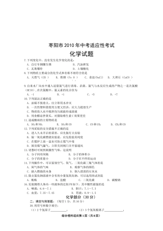 枣阳市2010年中考适应性考试化学试题