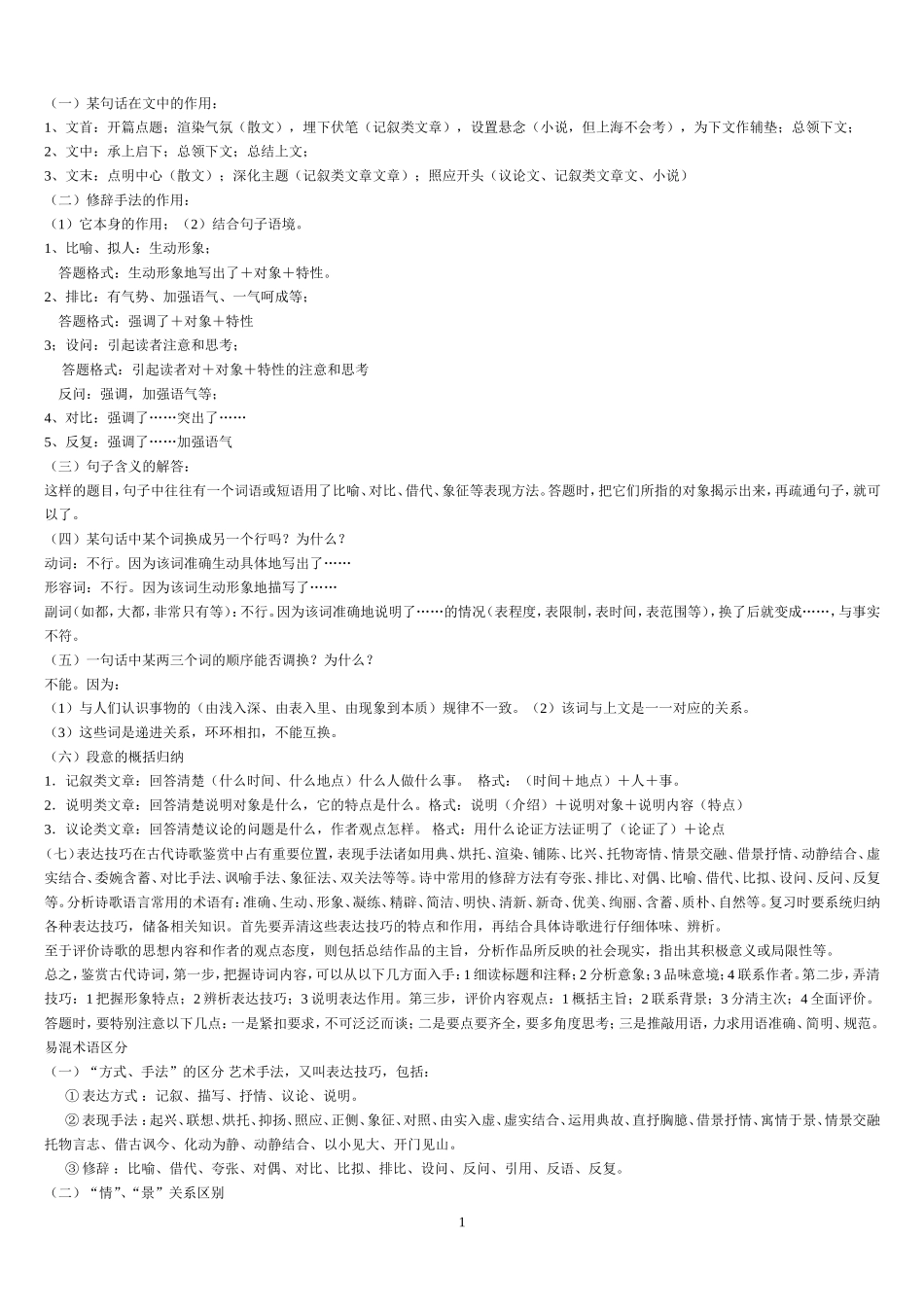 高中语文答题公式及技巧(完整清晰版)_第1页