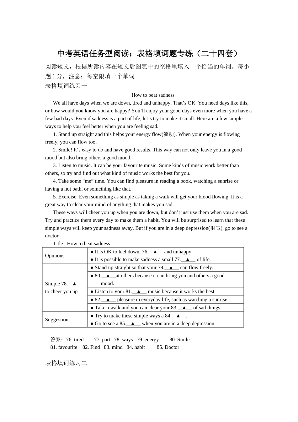 中考英语任务型阅读：表格填词题专练(附答案)_第1页