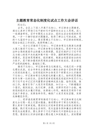 主题教育常态化制度化试点工作大会讲话发言