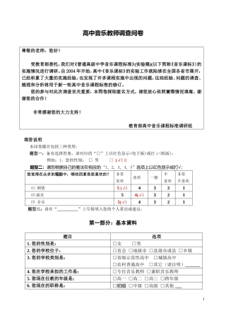 高中音乐教师调查问卷