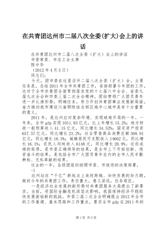 在共青团达州市二届八次全委(扩大)会上的讲话发言
