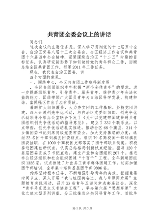 共青团全委会议上的讲话发言