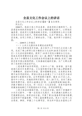 全县文化工作会议上的讲话发言