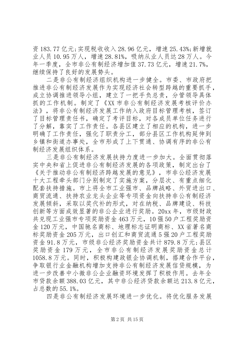 全市非公有制经济工作会议讲话发言_第2页