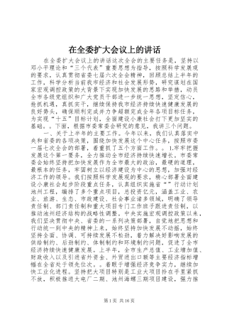 在全委扩大会议上的讲话发言