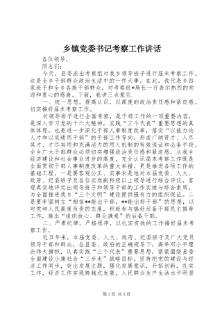 乡镇党委书记考察工作讲话发言