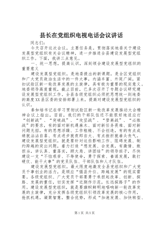 县长在党组织电视电话会议讲话发言