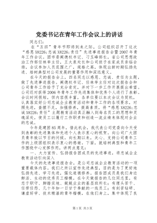 党委书记在青年工作会议上的讲话发言