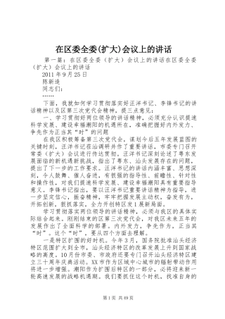 在区委全委(扩大)会议上的讲话发言
