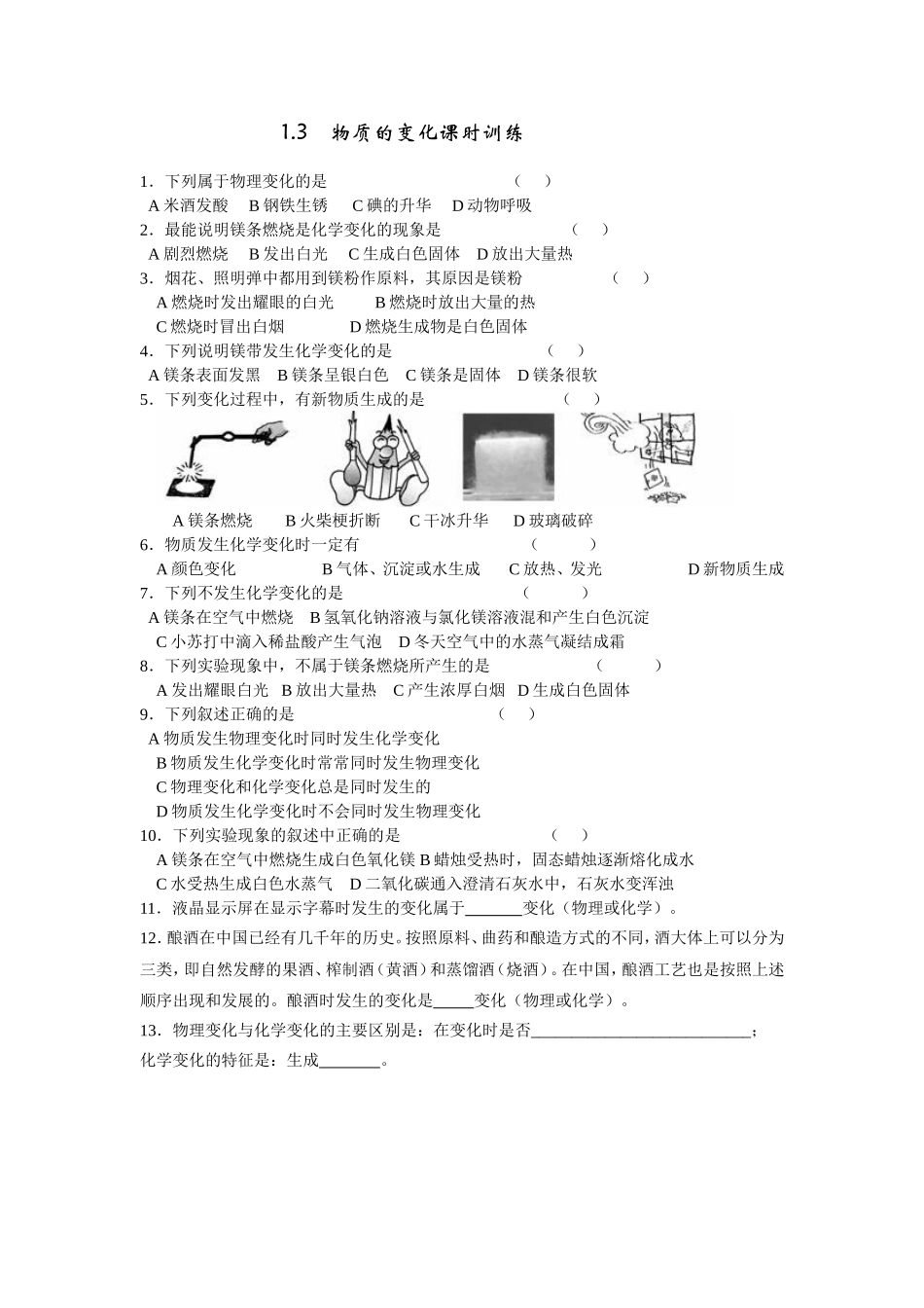 物质的变化课时训练_第1页