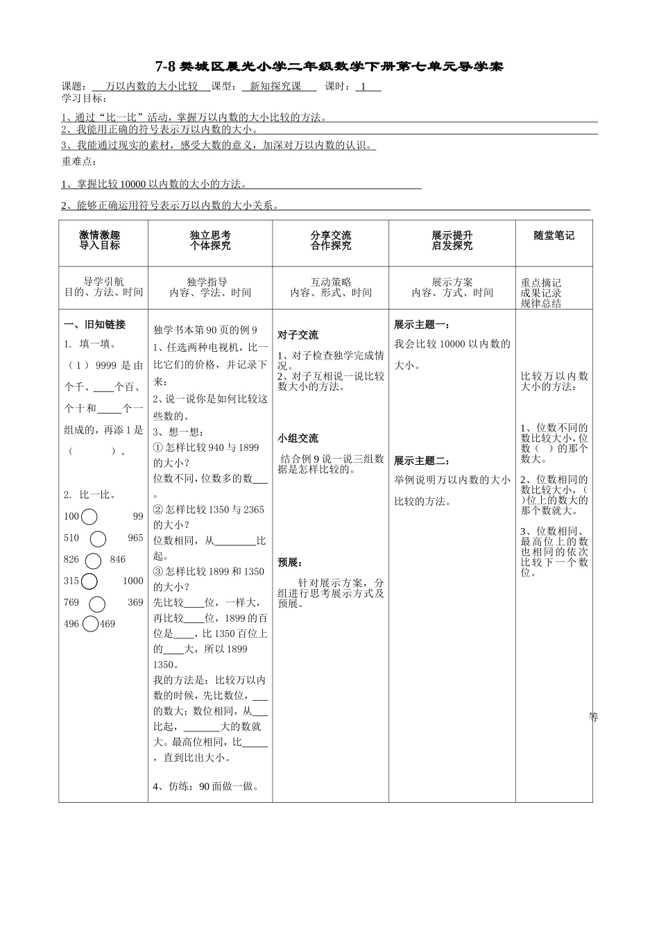 二数第七单元万以内数的大小比较_第1页