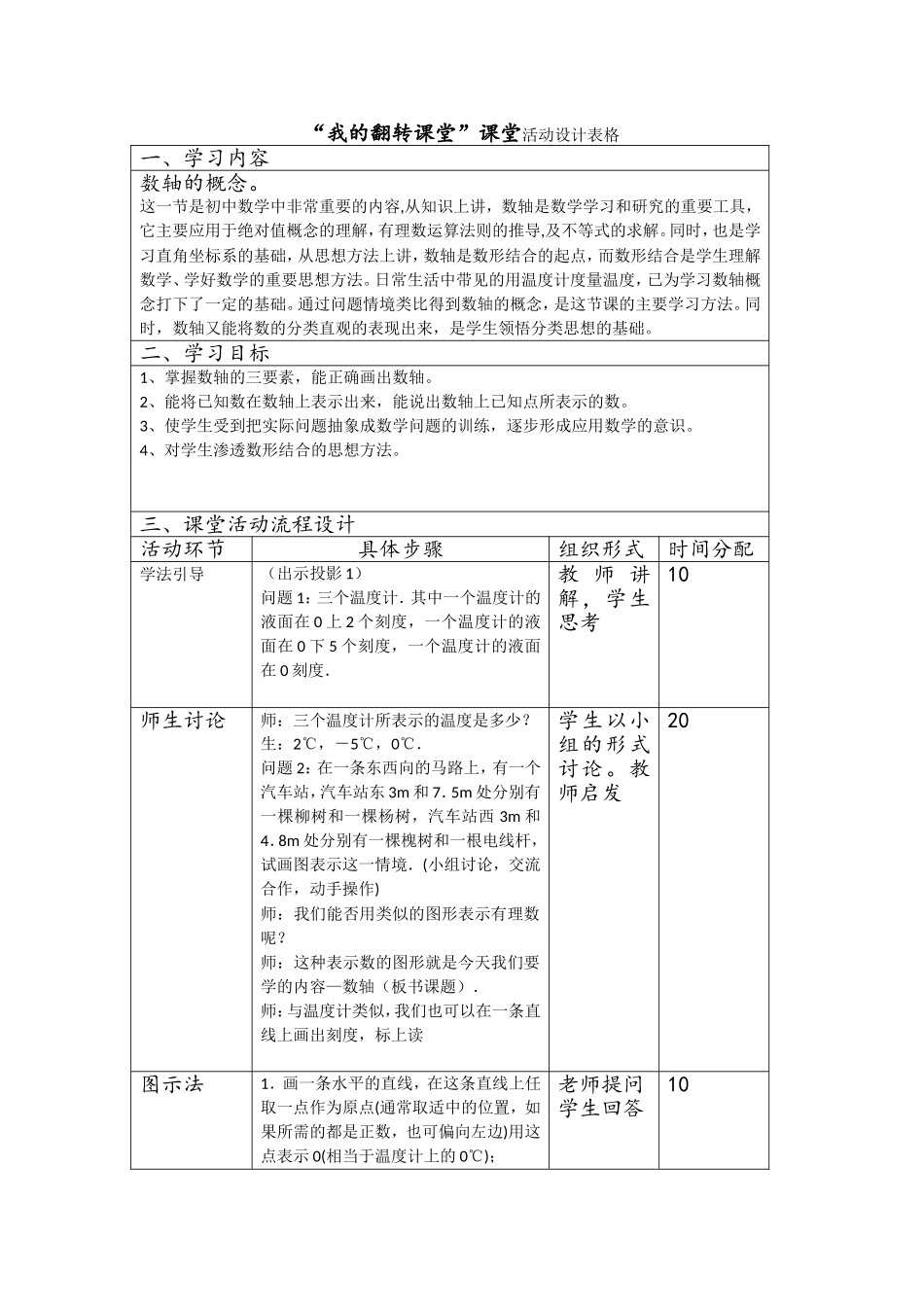 “我的翻转课堂”课堂活动设计表格_第1页