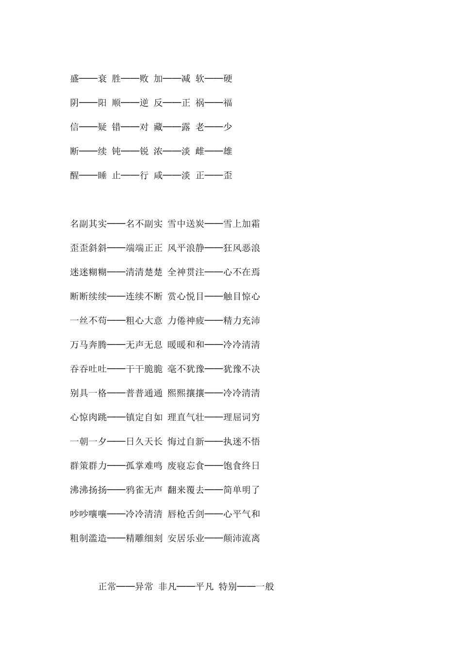 小升初复习资料(四)常用反义词_近义词_第2页