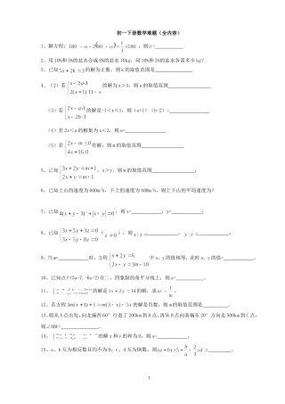 初一下册数学难题(全内容)