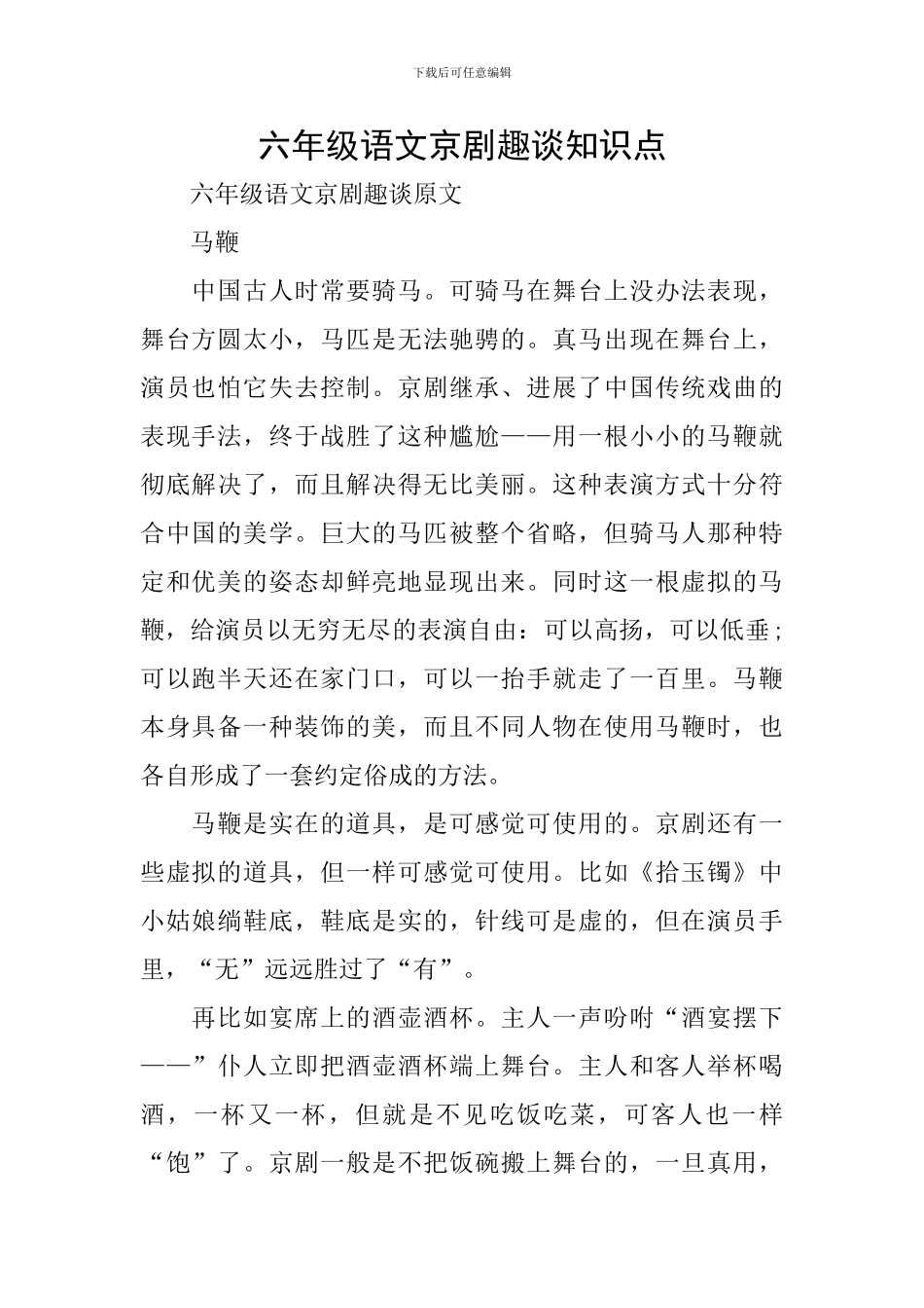 六年级语文京剧趣谈知识点_第1页