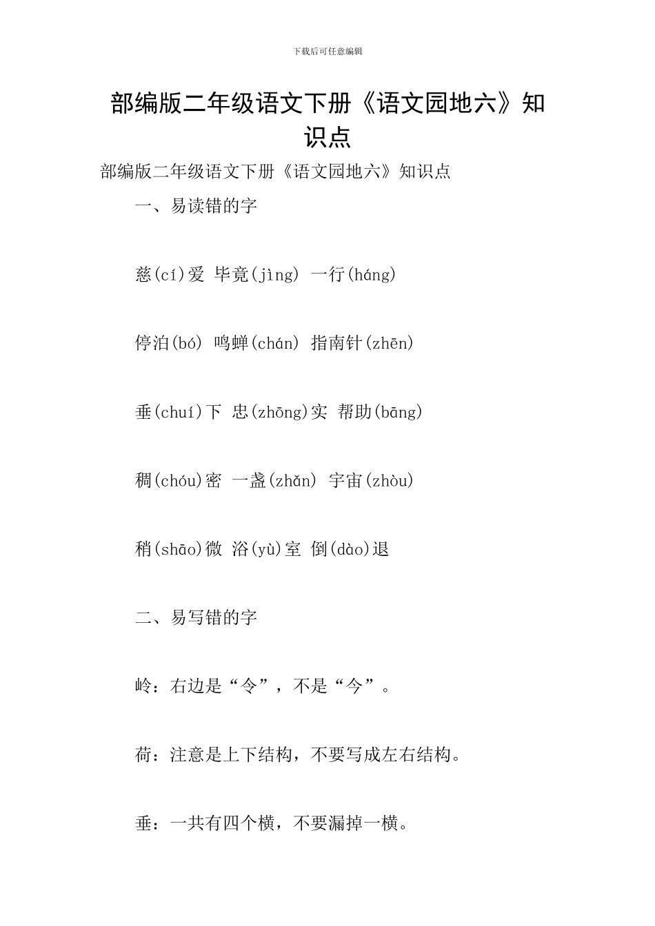部编版二年级语文下册《语文园地六》知识点_第1页