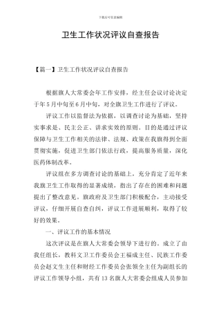 卫生工作状况评议自查报告