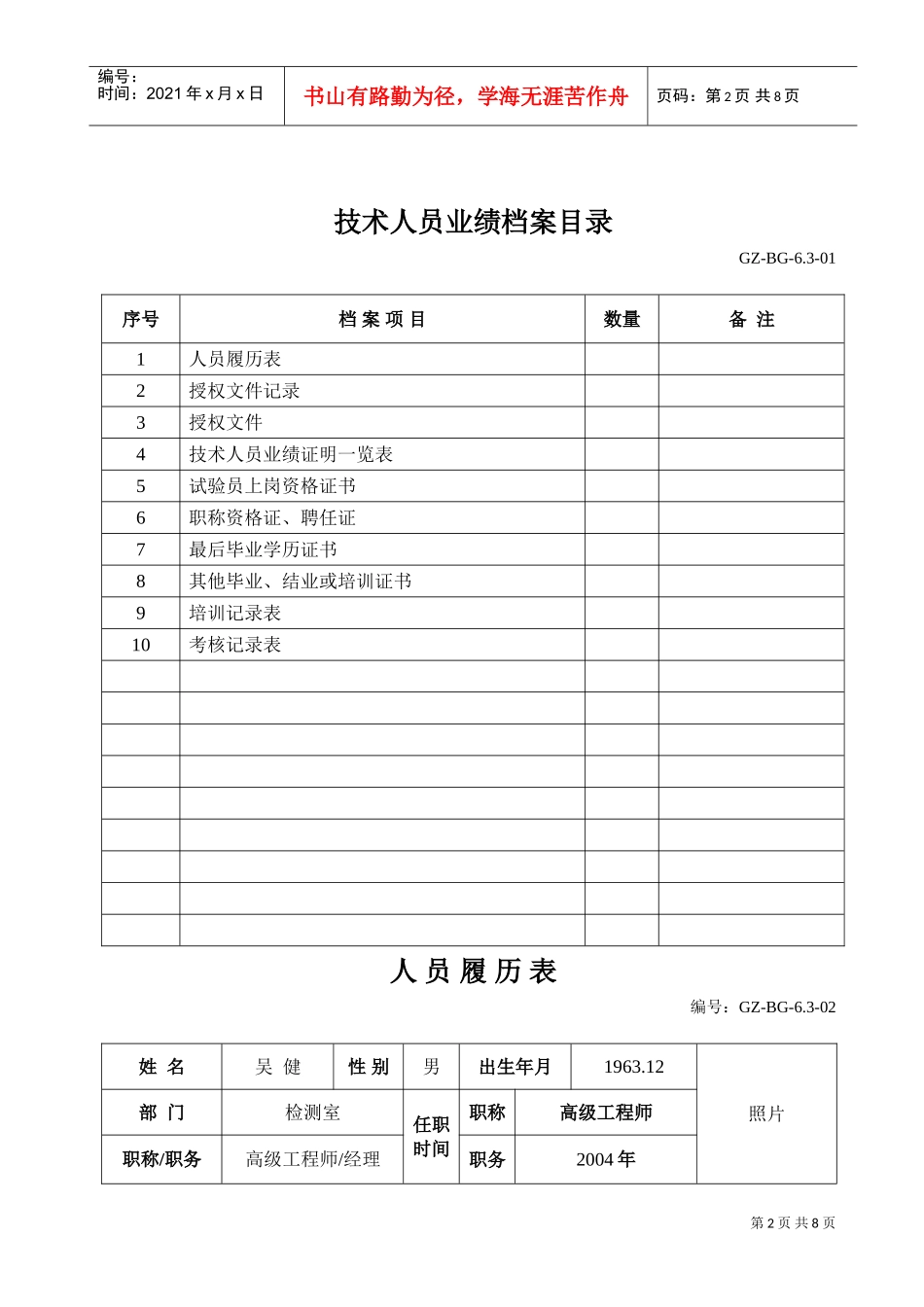 建设工程检测公司技术人员业绩档案_第2页