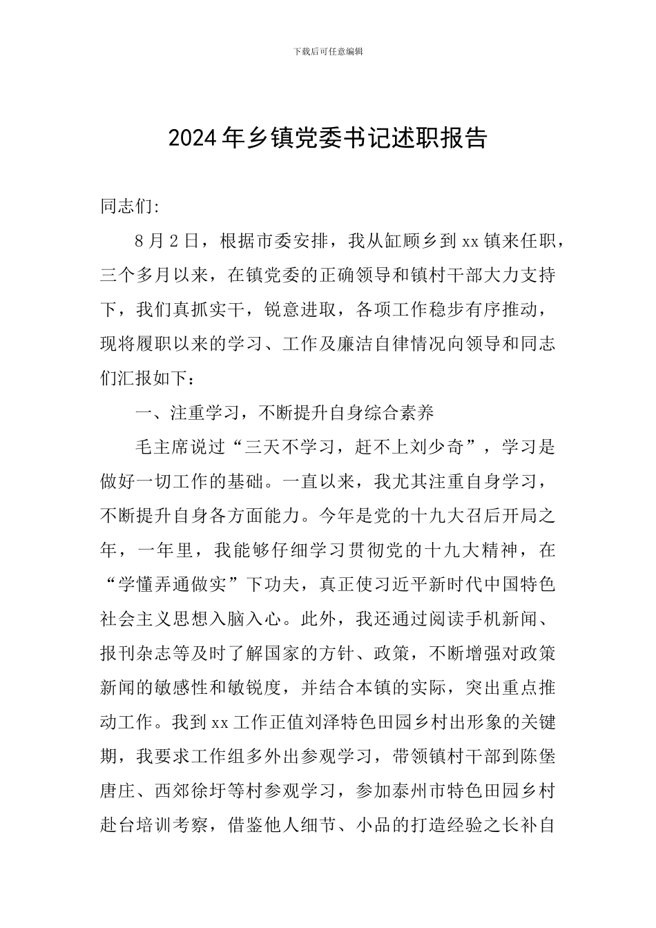 2024年乡镇党委书记述职报告_第1页