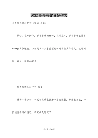 2024哥哥有你真好作文