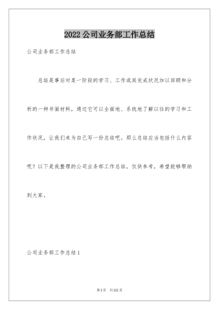 2024公司业务部工作总结