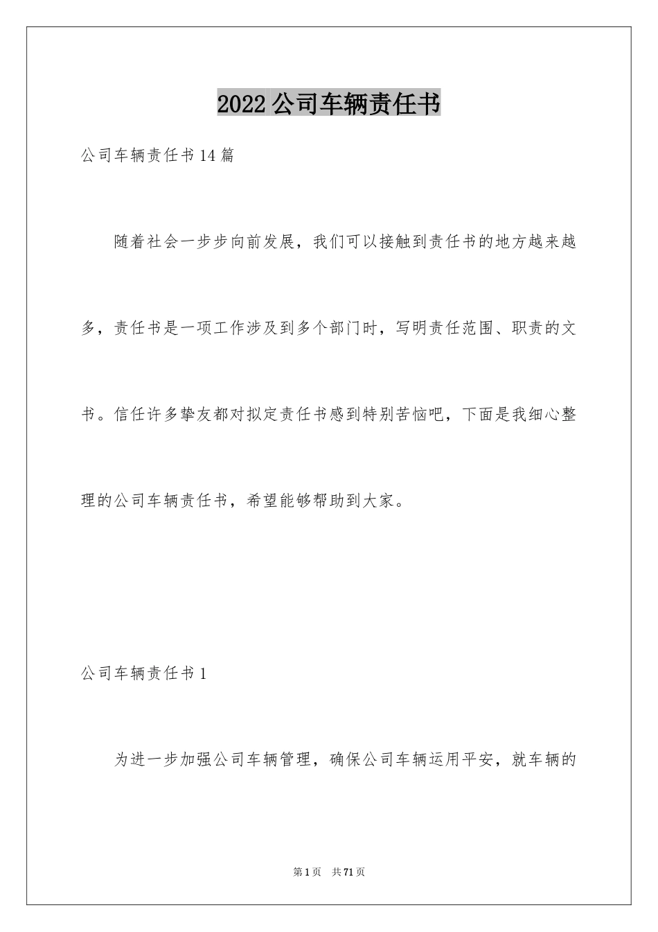 2024公司车辆责任书_第1页