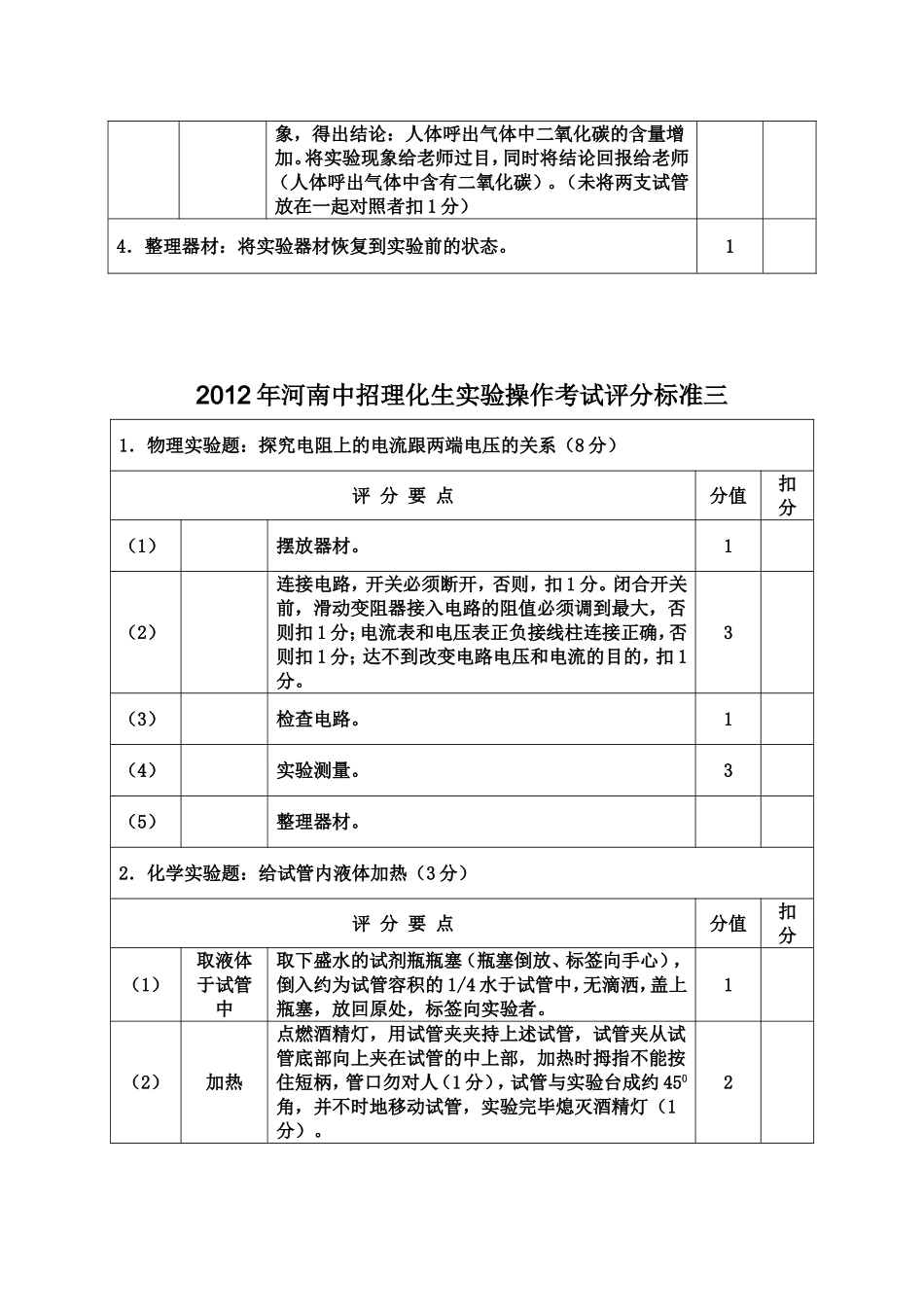 2012年河南中招理化生实验操作考试评分标准_第3页