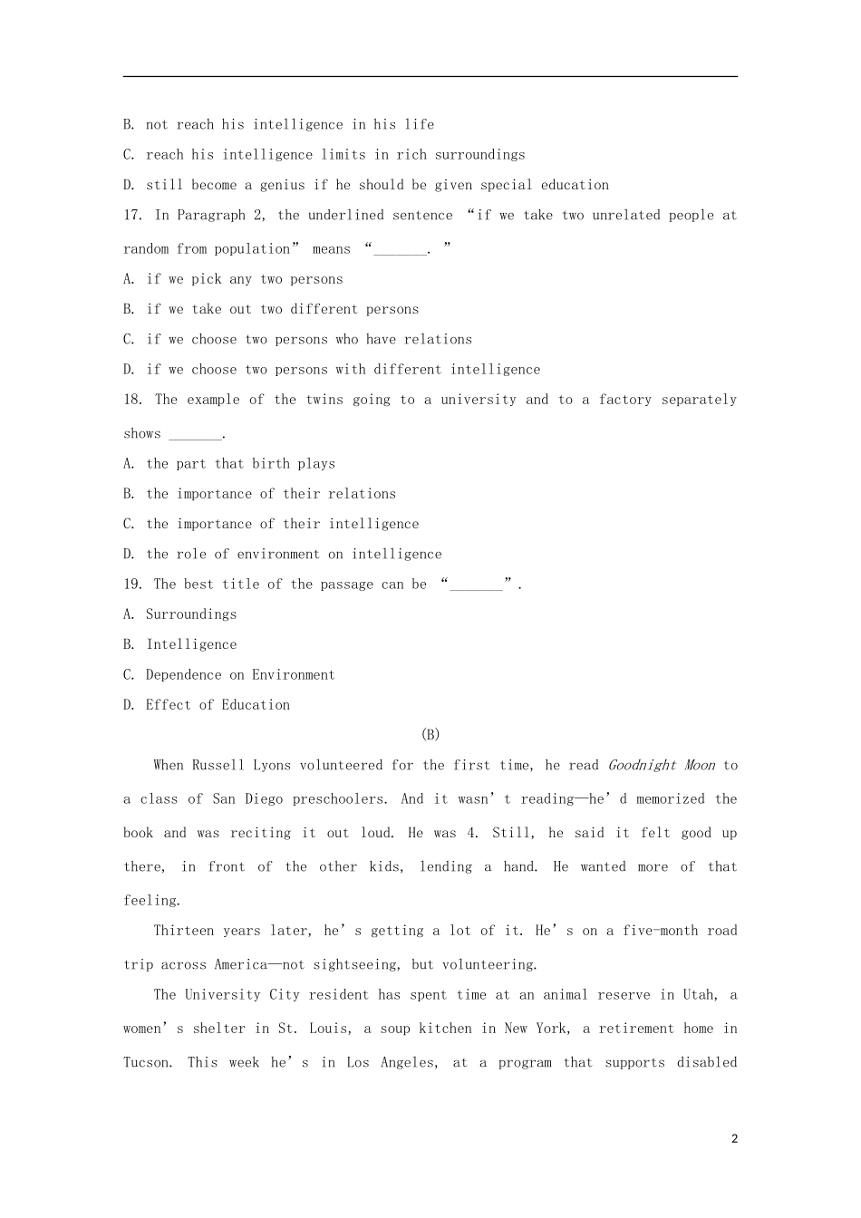 2013高考英语 考前50天（阅读理解）训练秘笈（3）_第2页