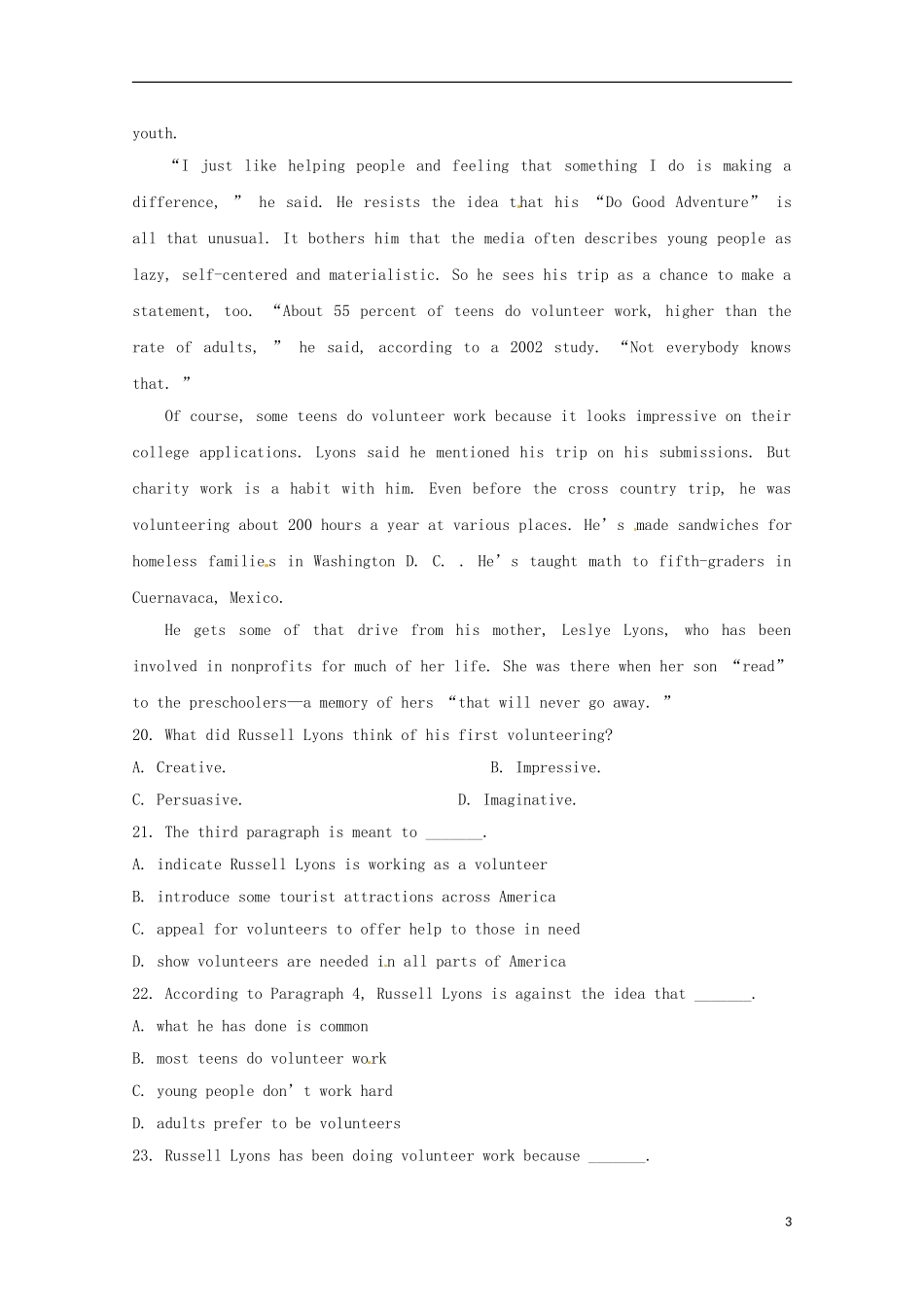 2013高考英语 考前50天（阅读理解）训练秘笈（3）_第3页