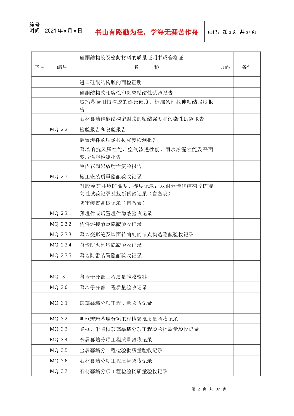 建筑幕墙施工质量验收资料(全套表格)_第2页