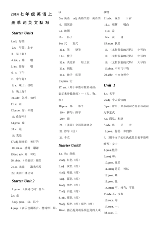 2014七年级英语上册单词英文默写