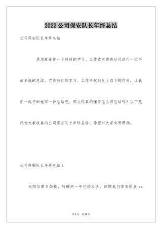 2024公司保安队长年终总结