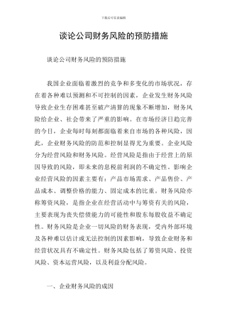 谈论公司财务风险的预防措施