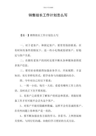 销售组长工作计划怎么写