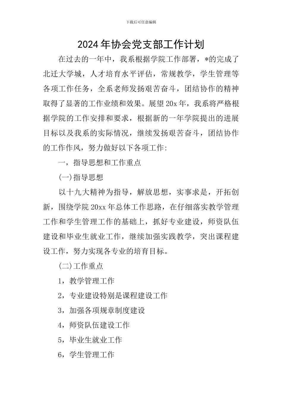 2024年协会党支部工作计划_第1页