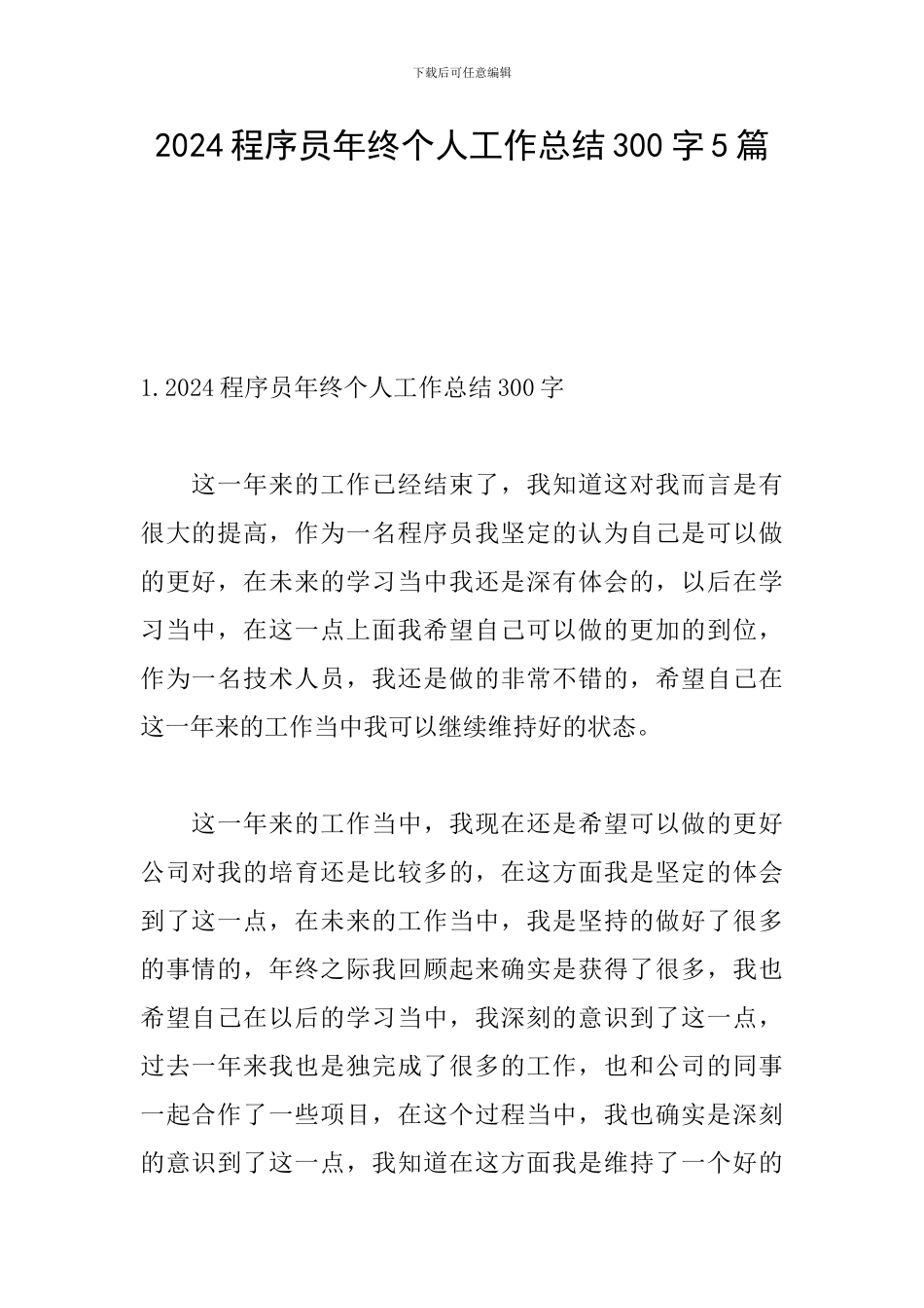 2024程序员年终个人工作总结300字5篇_第1页