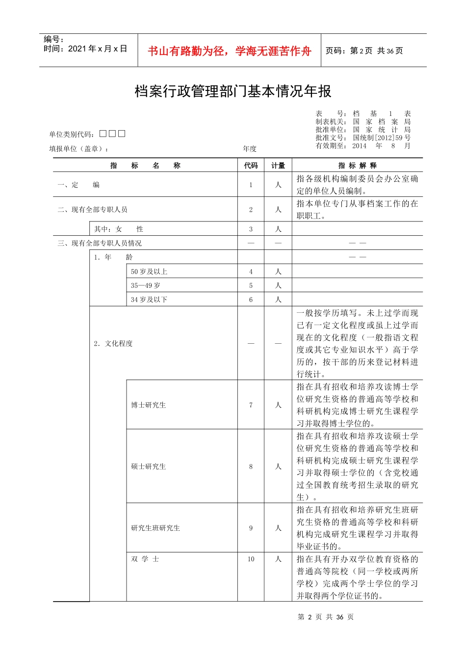 全国档案事业统计年报制度基层表指标解释_第3页