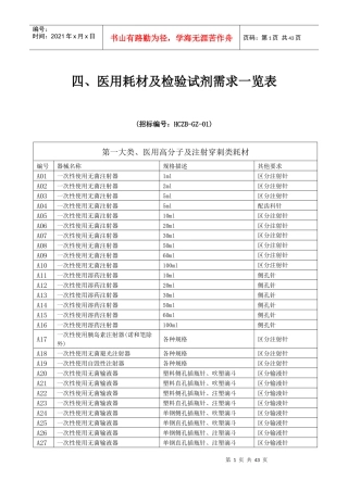 四、医用耗材及检验试剂需求一览表