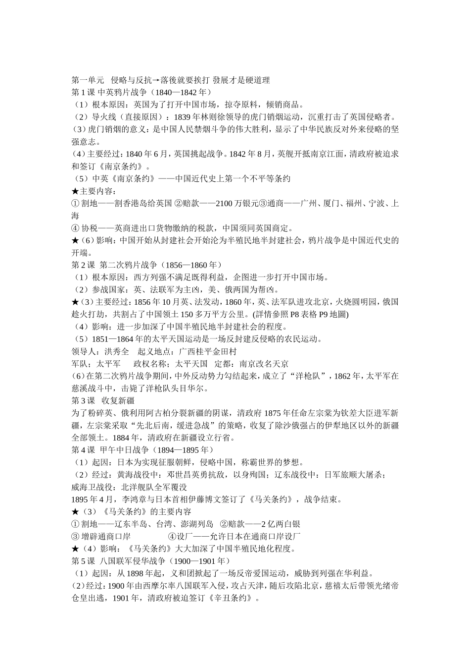 八年级上册历史复习提纲_第1页