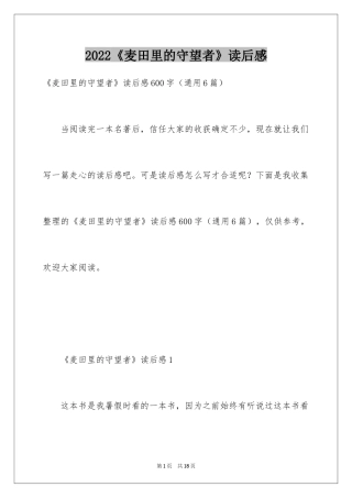 2024《麦田里的守望者》读后感
