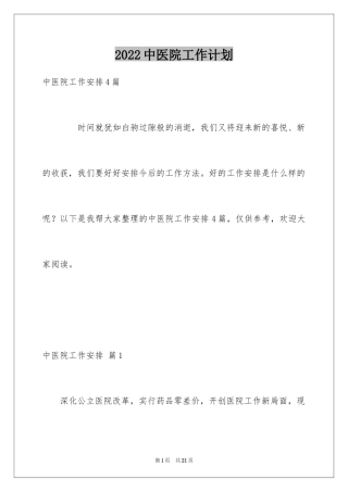 2024中医院工作计划