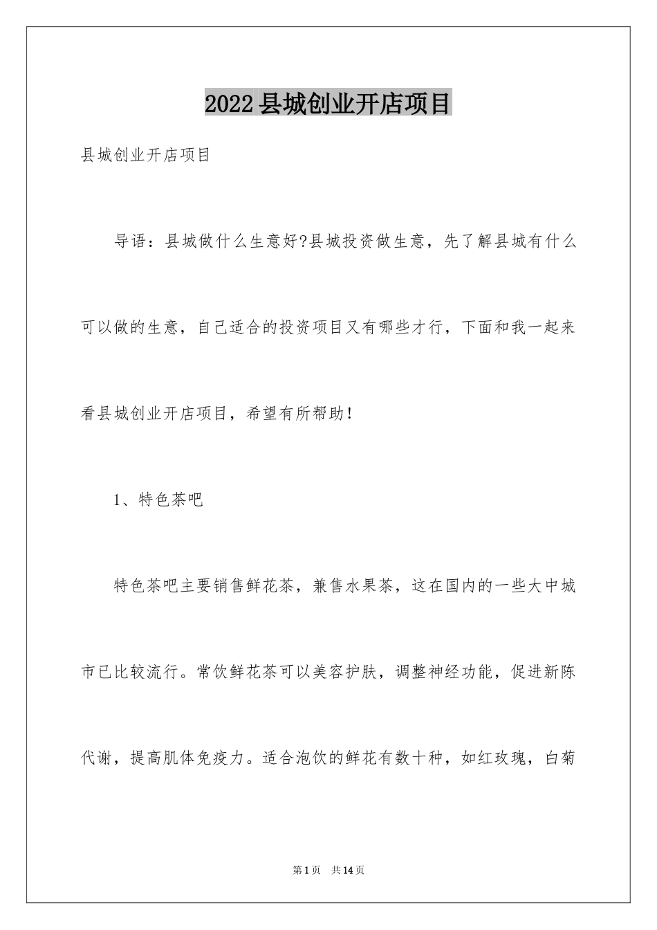 2024县城创业开店项目_第1页