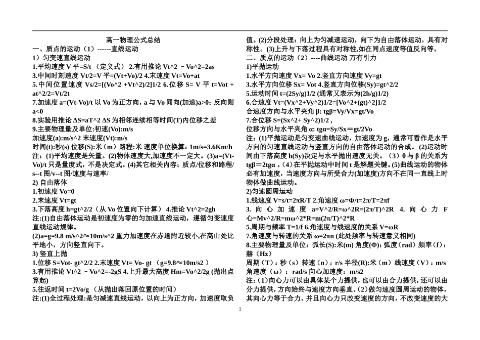 高一物理公式总结_第1页