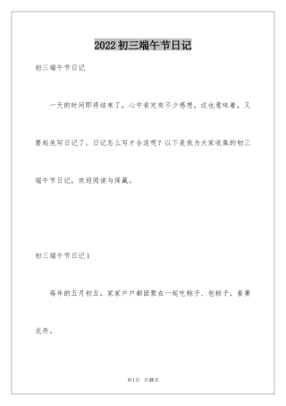 2024初三端午节日记_2