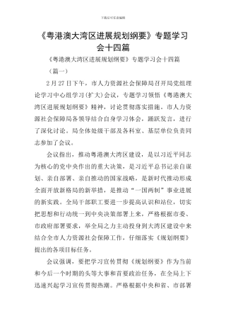 《粤港澳大湾区发展规划纲要》专题学习会十四篇