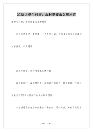 2024大学生村官：农村需要永久牌村官