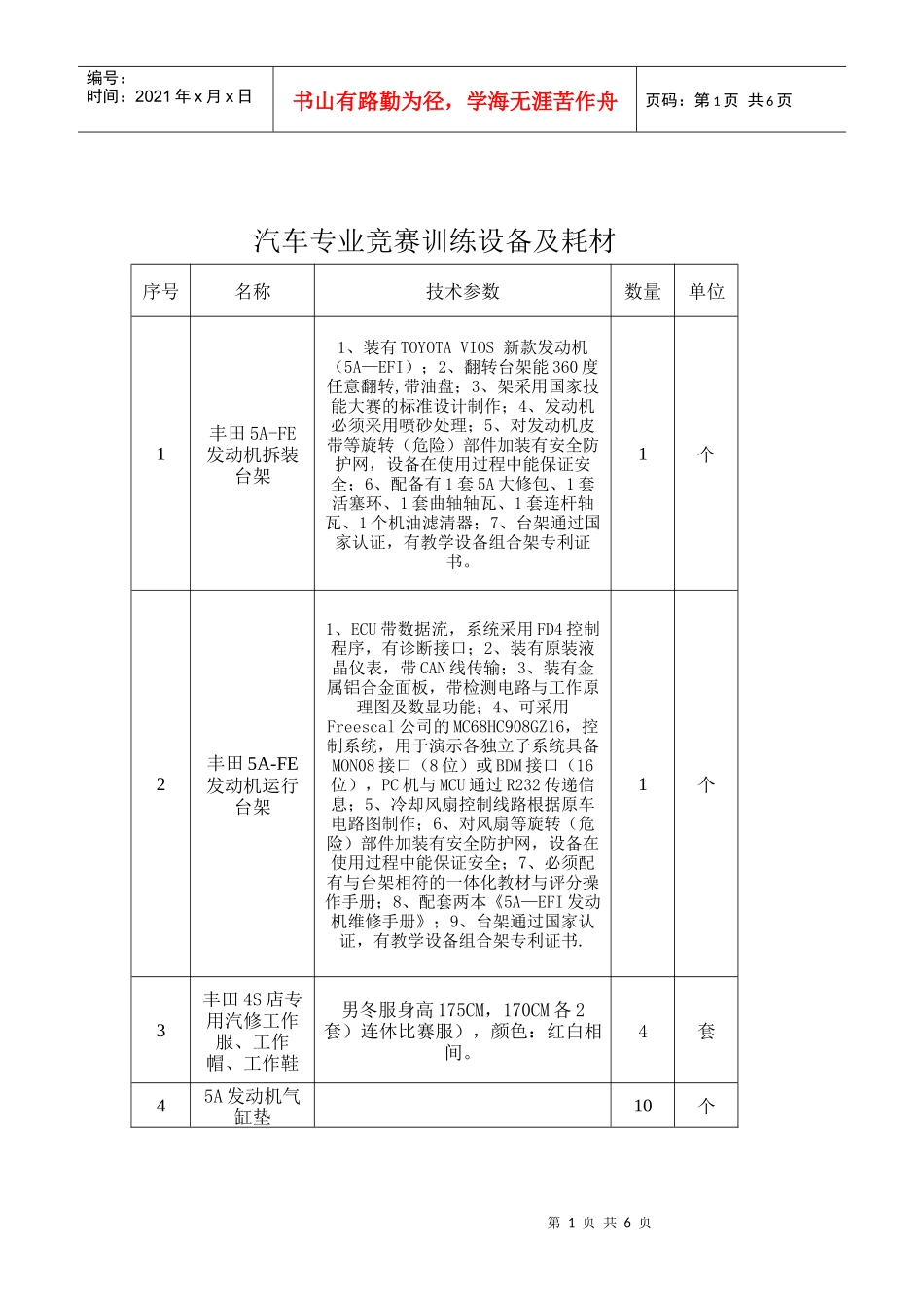 汽车专业竞赛训练设备及耗材_第1页