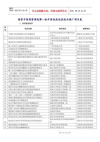 国家中医药管理局第一批中医临床适宜技术推广项目表
